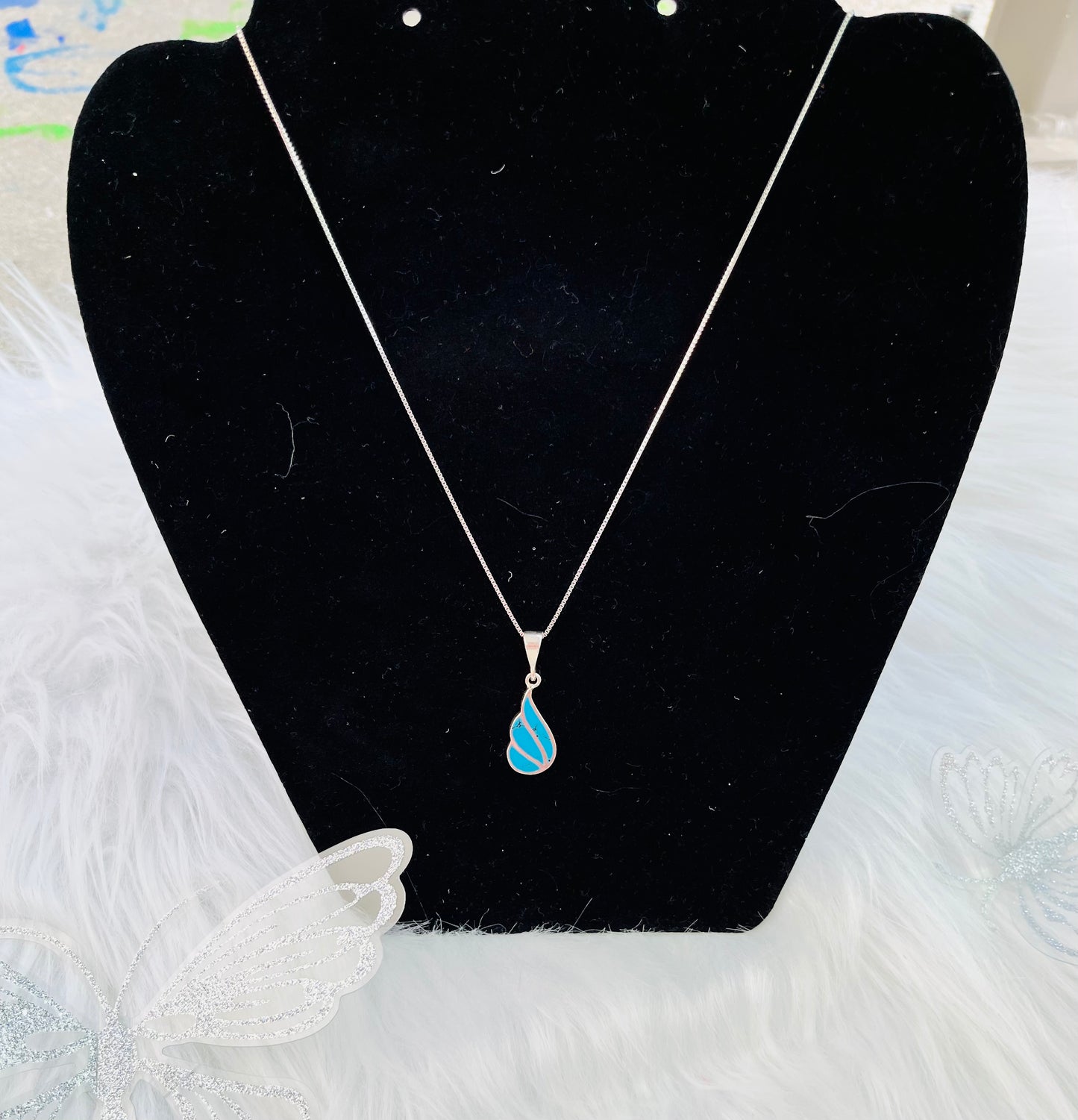 Turquoise Wing Necklace (Sterling Silver)