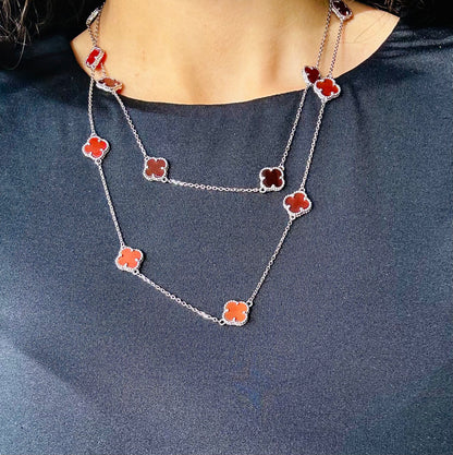 Agate Clover Two Layer Necklace (Sterling Silver)