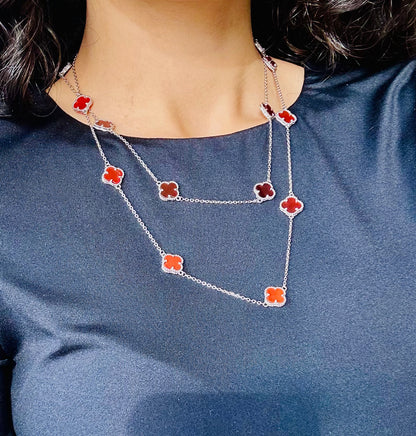 Agate Clover Two Layer Necklace (Sterling Silver)