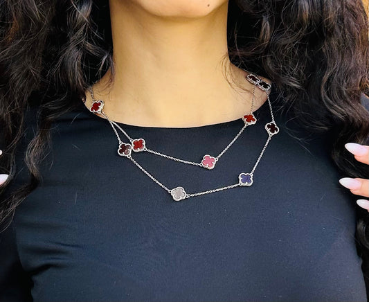 Agate Clover Two Layer Necklace (Sterling Silver)