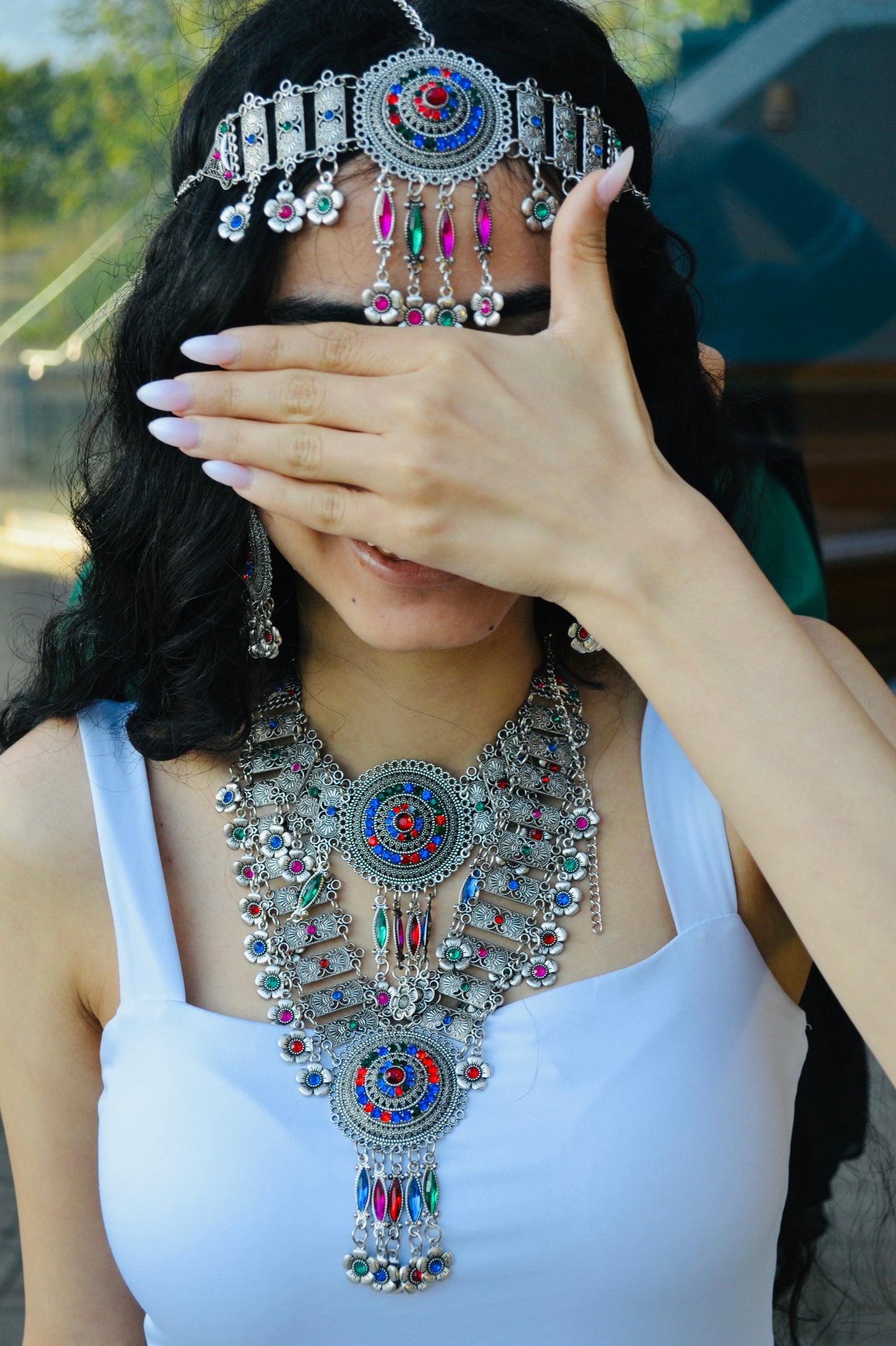 Silver-Plated Multicolour Afghan Jewelry Set