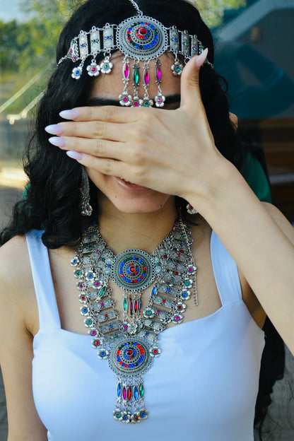 Silver-Plated Multicolour Afghan Jewelry Set