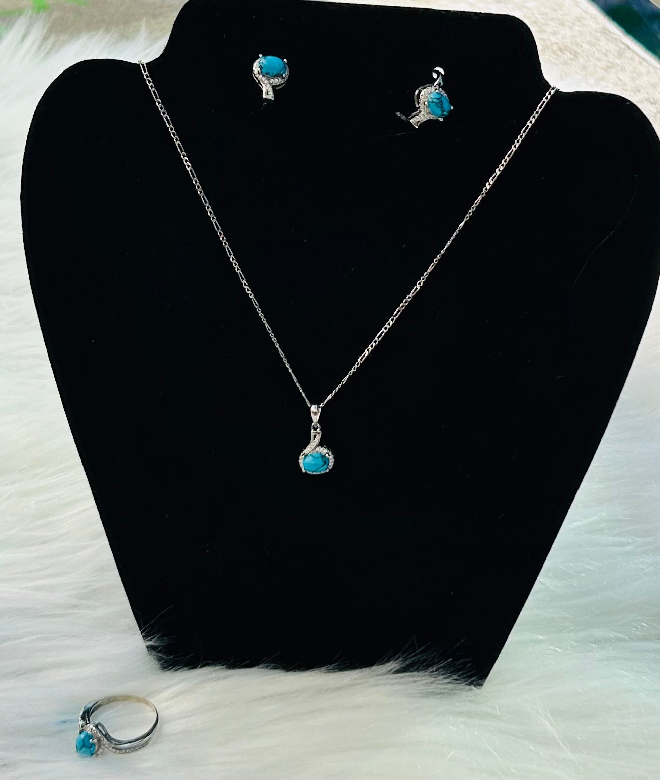 Turquoise Stone Set (Sterling Silver and Real Turquoise Stones)