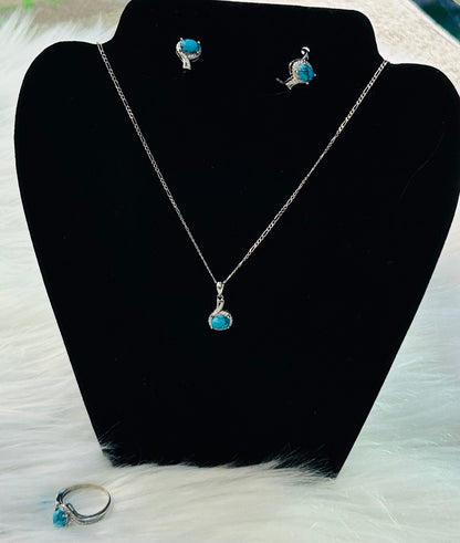 Turquoise Stone Set (Sterling Silver and Real Turquoise Stones)