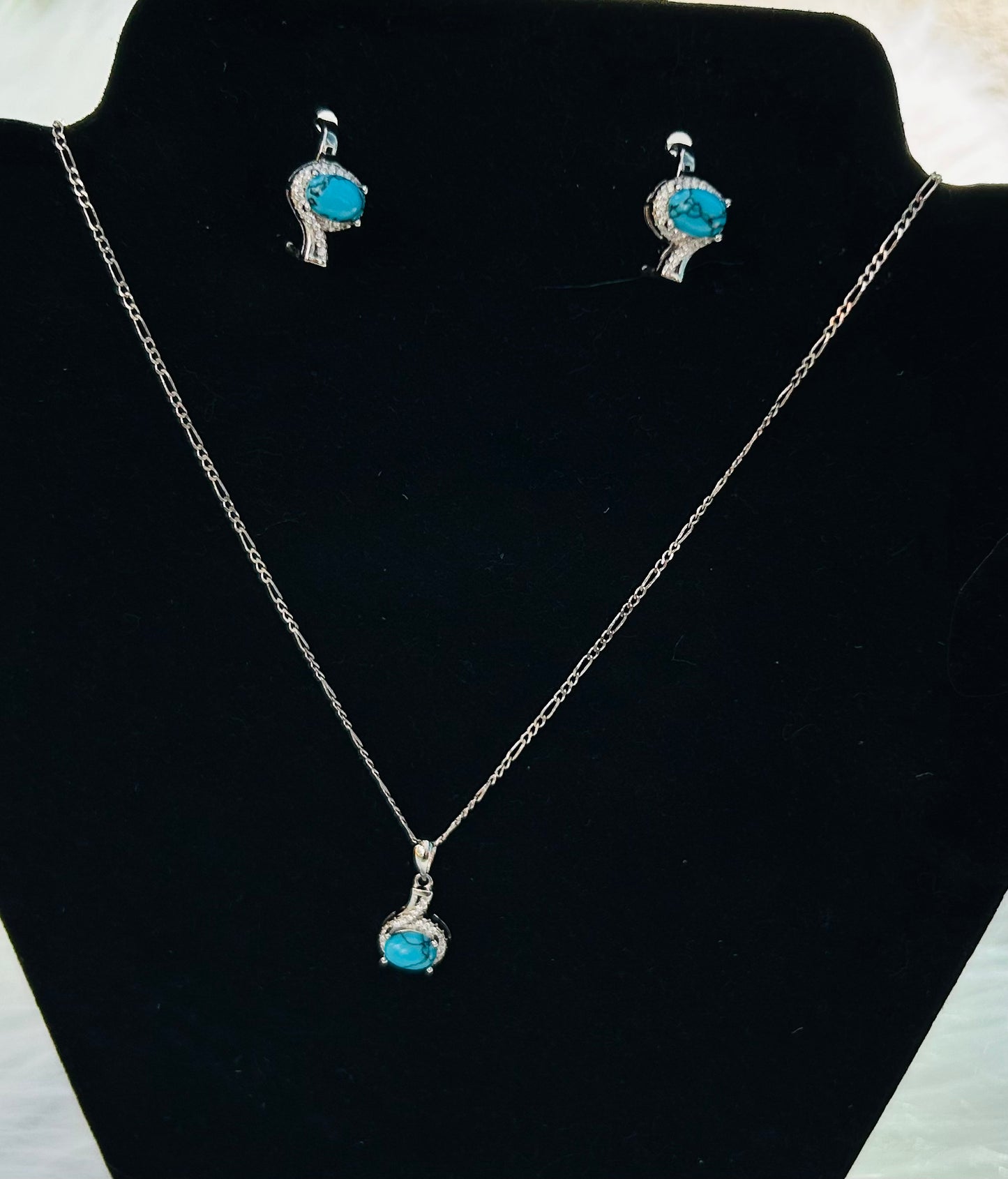 Turquoise Stone Set (Sterling Silver and Real Turquoise Stones)