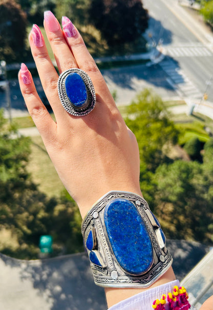 Pure Lapis Lazuli (Lajward) Bangle & Ring Set