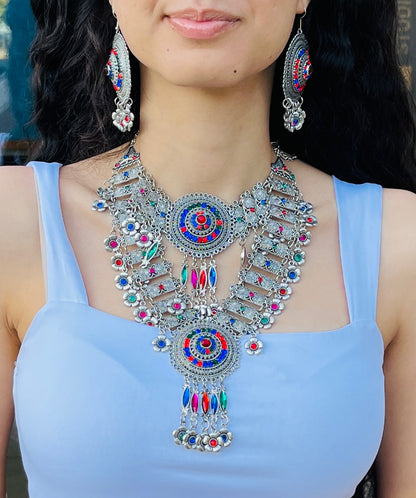 Silver-Plated Multicolour Afghan Jewelry Set